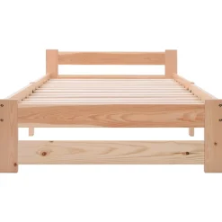 Lit Simple 90x200 cm - Lit Futon Naturel avec Tête de Lit en Bois Massif - Sommier Inclus - Minimaliste Scandinave - Sans Matelas
