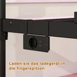 Lit Simple 120x200 cm - Lit Métal Ado Vintage avec LED et Ports USB, Barres Acier Renforcées, Sans Matelas - Métal Noir