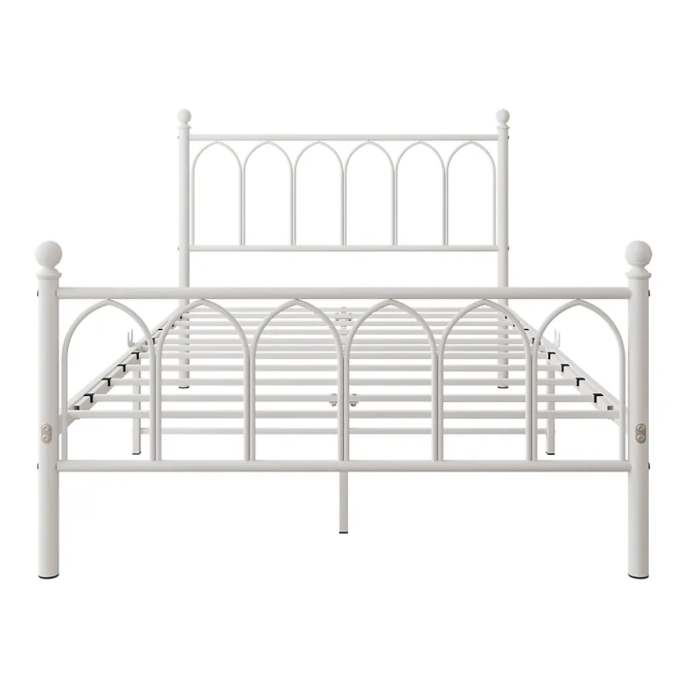 Lit Simple 120x200 cm - Lit Métal Ado Vintage avec LED et Ports USB, Barres Acier Renforcées, Sans Matelas - Métal Blanc