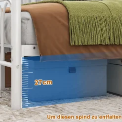 Lit Simple 120x200 cm - Lit Métal Ado Vintage avec LED et Ports USB, Barres Acier Renforcées, Sans Matelas - Métal Blanc