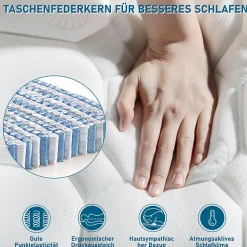 Lit simple 90x200 cm - Lit rembourré avec tête de lit capitonnée - Lin - Matelas Inclus - Gris-Beige