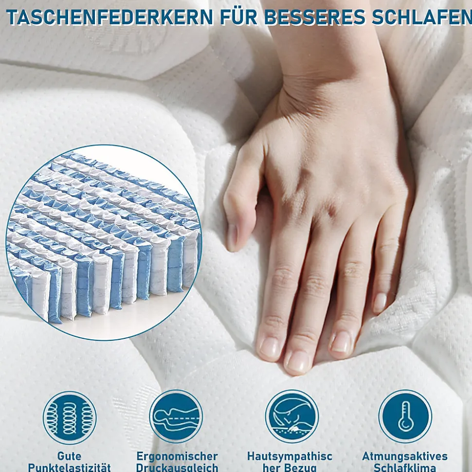 Lit simple 90x200 cm - Lit rembourré avec tête de lit capitonnée - Lin - Matelas Inclus - Gris-Beige