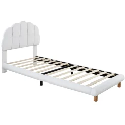Lit simple 90x200 cm avec tête de lit, sommier en bois, cadre plateforme, pour enfant, blanc
