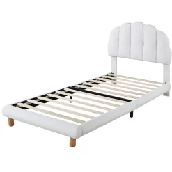 Lit simple 90x200 cm avec tête de lit, sommier en bois, cadre plateforme, pour enfant, blanc