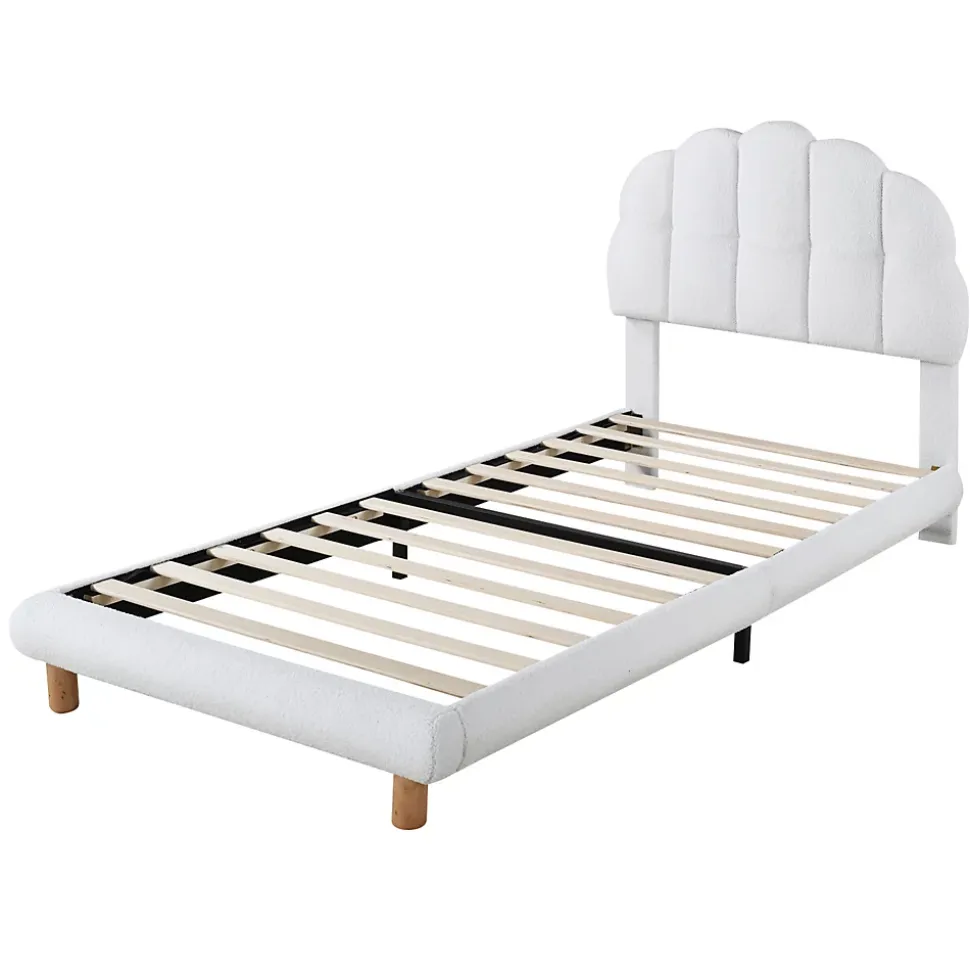 Lit simple 90x200 cm avec tête de lit, sommier en bois, cadre plateforme, pour enfant, blanc