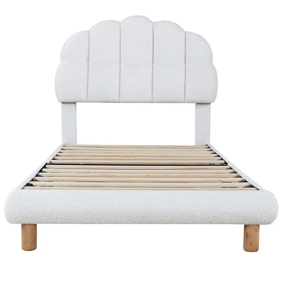 Lit simple 90x200 cm avec tête de lit, sommier en bois, cadre plateforme, pour enfant, blanc