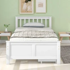 Lit Simple 90x200 cm Bois - Lit Ado ou Adulte avec Rangement Intégré sous le Sommier - Sans Matelas - Bois de Pin + MDF - Blanc