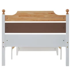 Lit simple 90x200 cm en bois de pin avec pied central, tête et pied en MDF, design Colour-Blocking blanc, lit pour ado et adulte