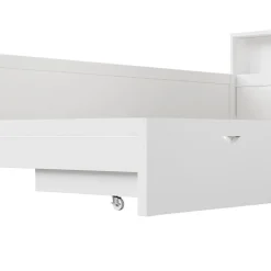 Lit simple 90x200 cm en forme de L - Avec lit gigogne et 1 tiroir - LED et port USB - MDF - Blanc (sans matelas)