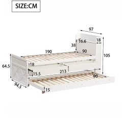 Lit simple 90x190 cm en pin massif avec sommier tiroir table de chevet étagères port USB blanc