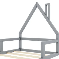 Lit Simple 90x200 cm en Pin Massif Gris, Design Minimaliste, Confort et Sécurité pour Chambre