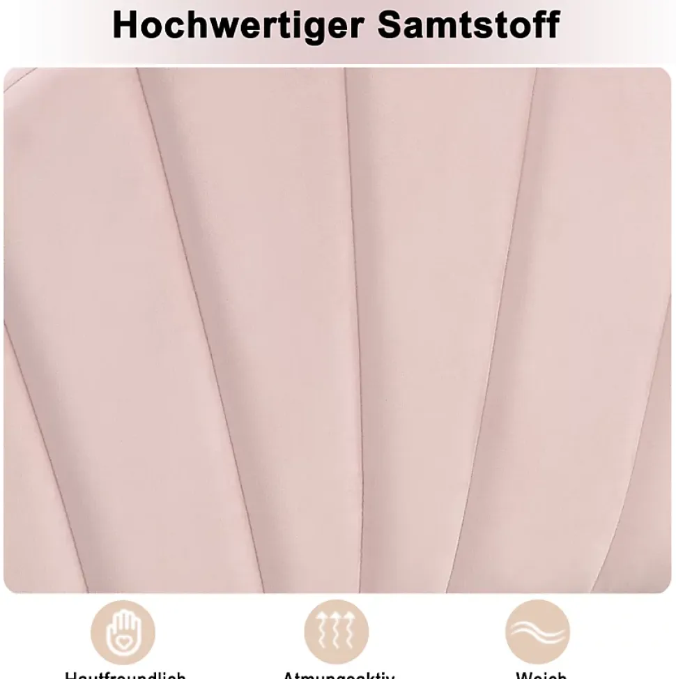 Lit simple 90x200 cm, Lit Capitonné avec Tête de Lit Coquillage Réglable et Pieds Dorés - Rose, Sans Matelas