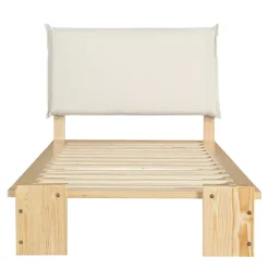 Lit simple 90x200cm - tête de lit rembourrée amovible - bois massif + éponge + contreplaqué - Naturel (matelas non inclus)
