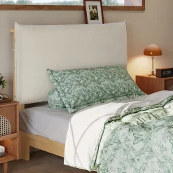 Lit simple 90x200cm - tête de lit rembourrée amovible - bois massif + éponge + contreplaqué - Naturel (matelas non inclus)