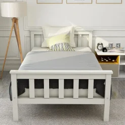 Lit Simple 90x200cm Bois Tête De Lit Pin Blanc Blackcolors