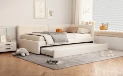 Lit Simple 90x200cm, Canapé-Lit avec Lit Escamotable, Minimalisme, Gris