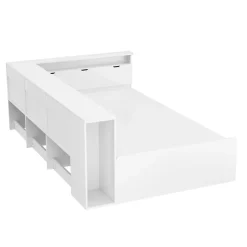 Lit simple 90x200cm en bois massif - avec rangements multifonctions - Blanc