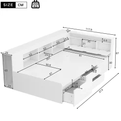Lit simple 90x200cm en bois massif - avec rangements multifonctions - Blanc