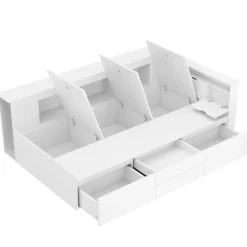 Lit simple 90x200cm en bois massif - avec rangements multifonctions - Blanc