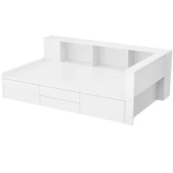 Lit simple 90x200cm en bois massif - avec rangements multifonctions - Blanc