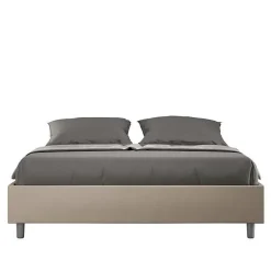 Lit Sommier avec sommier capitonné 160x200 Azelia simili cuir gris tourterelle