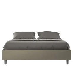 Lit sommier sans sommier capitonné 160x190 simili cuir cappuccino Azelia