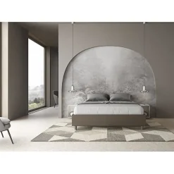 Lit sommier sans sommier capitonné 160x190 simili cuir cappuccino Azelia