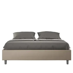 Lit Sommier sans sommier capitonné 160x200 Azelia simili cuir gris tourterelle