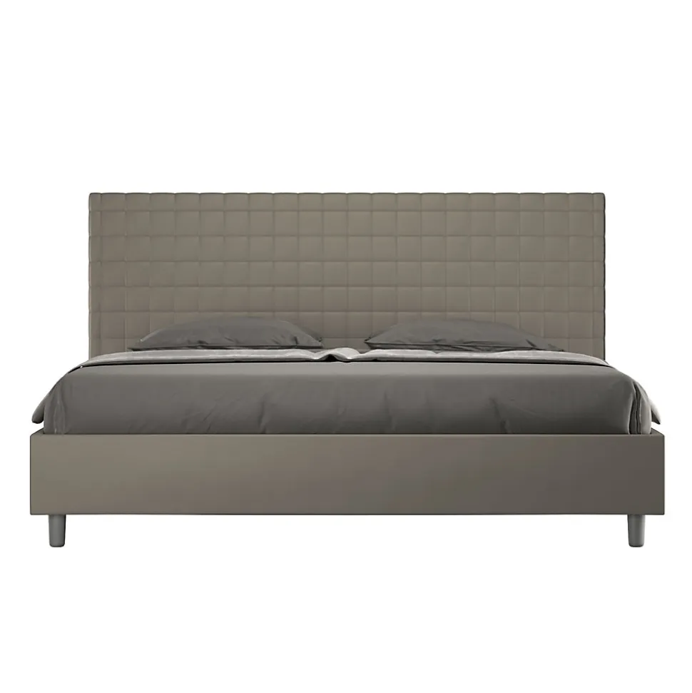 Lit Sunny cappuccino en similicuir avec sommier tapissé 200x210