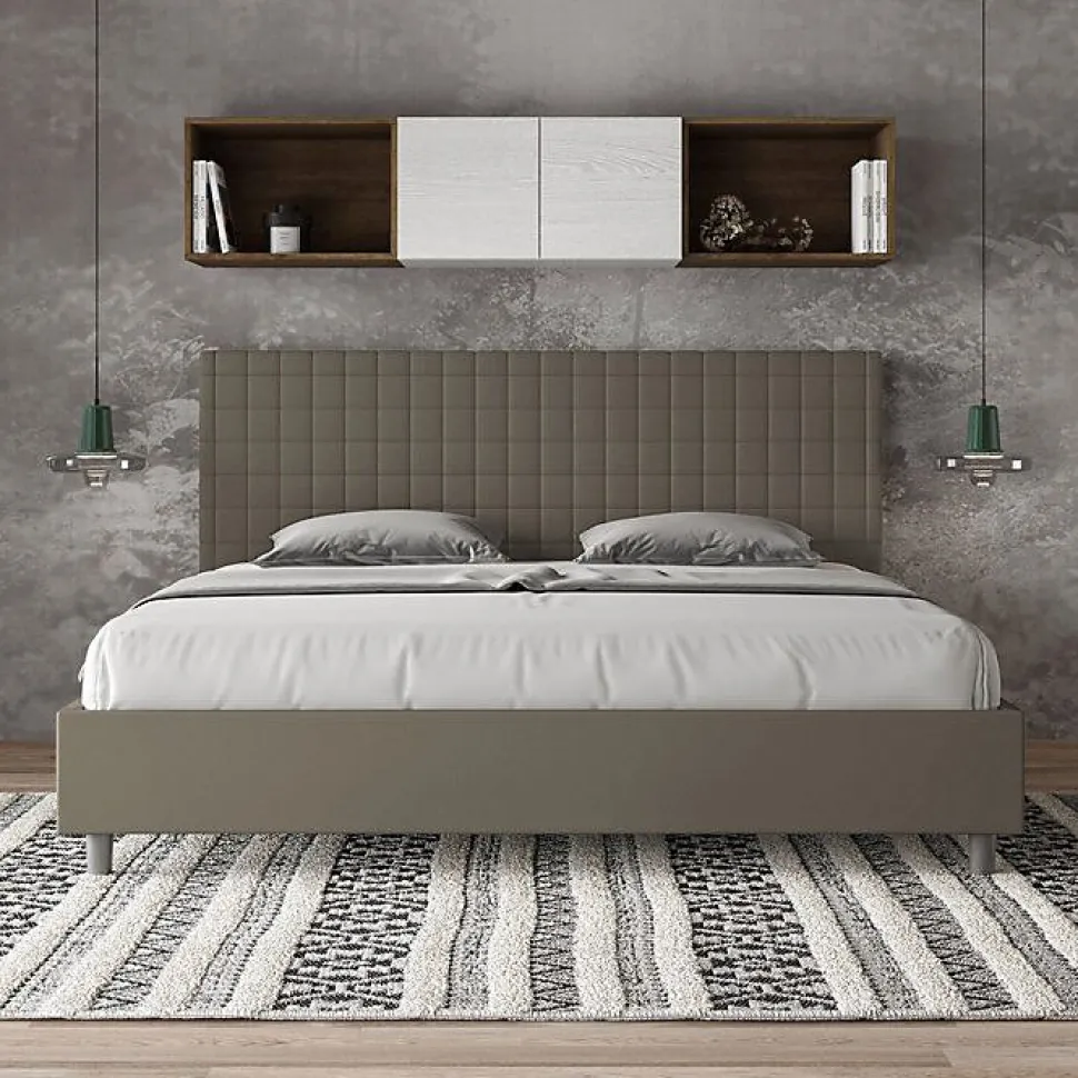 Lit Sunny cappuccino en similicuir avec sommier tapissé 200x210