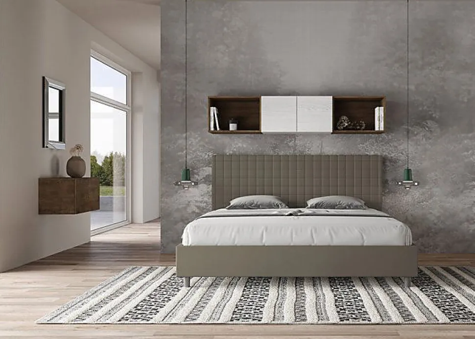 Lit Sunny cappuccino en similicuir avec sommier tapissé 200x210