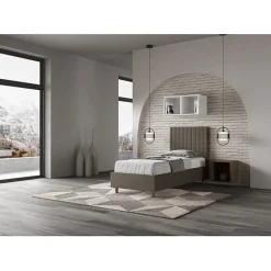 Lit Sunny cappuccino en similicuir avec sommier tapissé 80x190