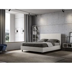 Lit Sunny en simili cuir blanc avec sommier tapissé 160x200