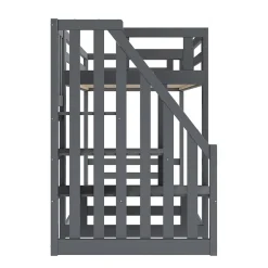 Lit Superposé - Lit enfant 90x200 cm avec Toît, Escalier Sécurisé et Structure Solide, Bois Massif et MDF, Couleur Gris