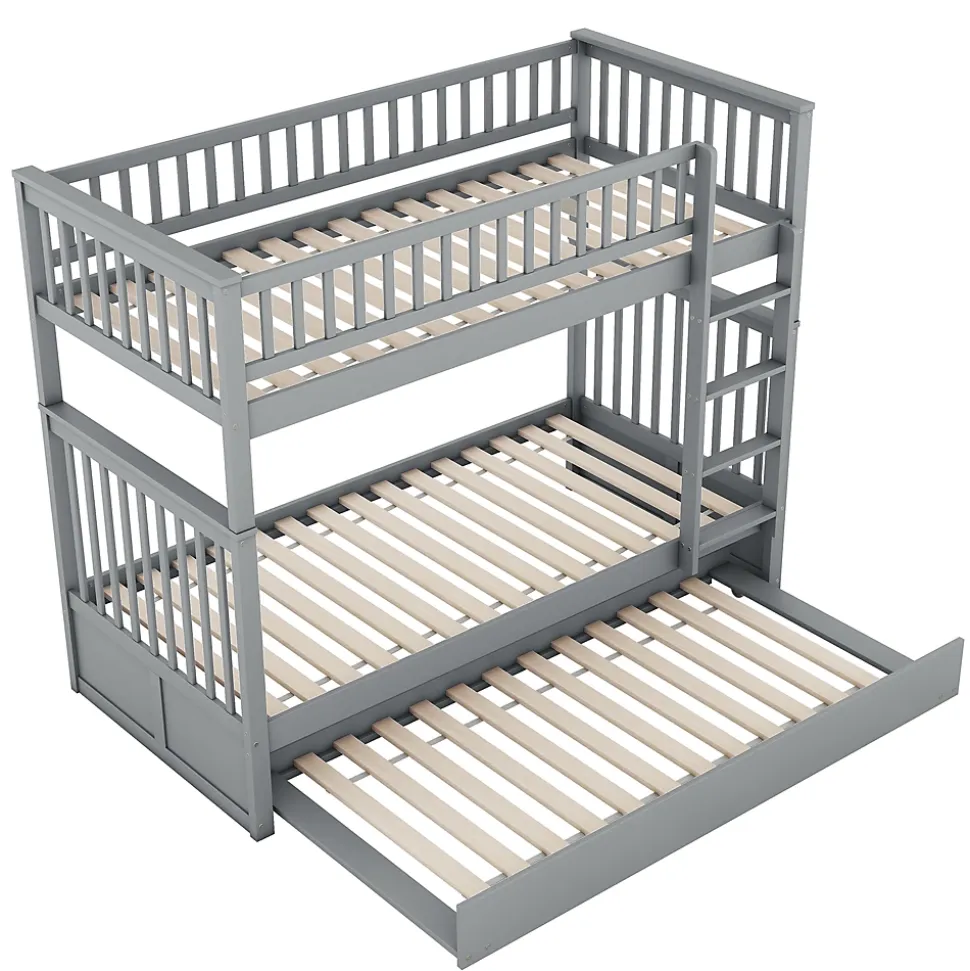 Lit Superposé 90 x 200 cm - Lit Gigogne avec Escalier - Pin + MDF - Sans Matelas - Gris