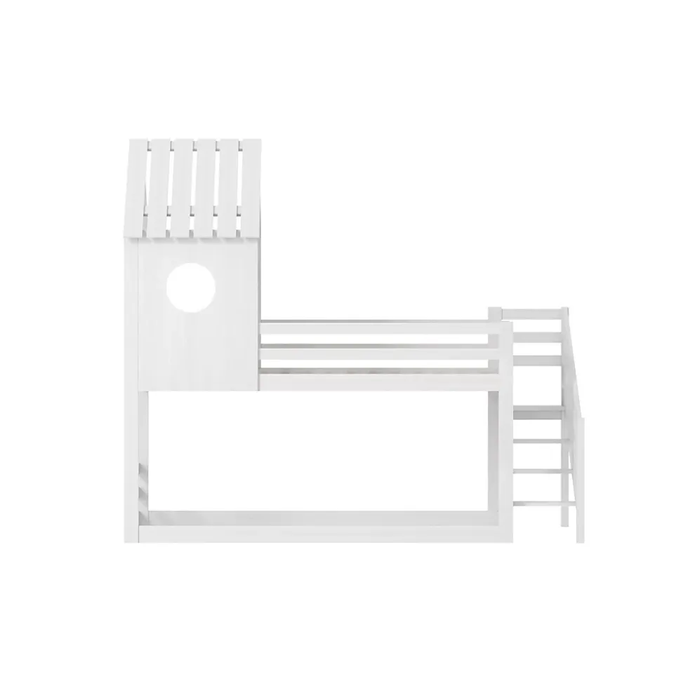 Lit superposé, 90 x 200 cm, pour 2 enfants, avec escalier d'angle, lit mezzanine, avec fenêtre