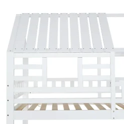 Lit superposé avec échelle, toboggan, fenêtres, sécurité, cadre bois, blanc, 90x200cm