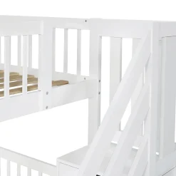 Lit superposé avec lit roulant, sécurité, échelle, cadre bois, 90x200,190cm, blanc
