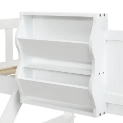 Lit superposé, avec rangement, escalier incliné 3 marches, fenêtre forme unique, tableau graffiti, blanc bleu, 90x200, 120x200cm