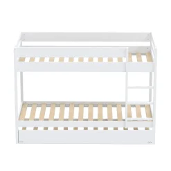 Lit superposé avec tiroir lit - 3 x 90 x 190 cm - Bois Pin massif - Blanc - Sommiers inclus - WALLY