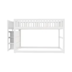 Lit superposé bas Lit enfant 140 x 200 cm en bois avec compartiments de rangement ouverts et clôture, blanc