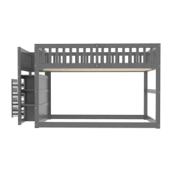 Lit superposé bas Lit enfant 140 x 200 cm en bois avec compartiments de rangement ouverts et clôture, gris