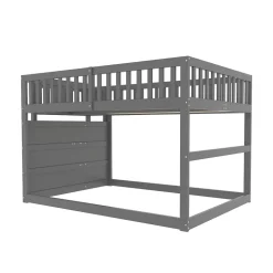 Lit superposé bas Lit enfant 140 x 200 cm en bois avec compartiments de rangement ouverts et clôture, gris