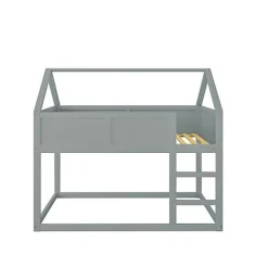 Lit superposé bas 90x200 cm en bois massif avec échelle pour enfant coloris gris