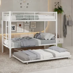 Lit Superposé Convertible 90x190 cm - Lit Enfant avec Échelle et Garde-Corps Silencieux , Fer - Sans Matelas - Blanc