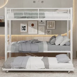 Lit Superposé Convertible 90x190 cm - Lit Enfant avec Échelle et Garde-Corps Silencieux , Fer - Sans Matelas - Blanc