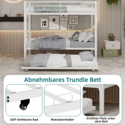 Lit Superposé Convertible 90x190 cm - Lit Enfant avec Échelle et Garde-Corps Silencieux , Fer - Sans Matelas - Blanc