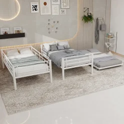 Lit Superposé Convertible 90x190 cm - Lit Enfant avec Échelle et Garde-Corps Silencieux , Fer - Sans Matelas - Blanc