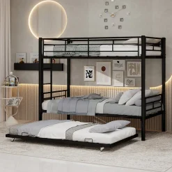 Lit Superposé Convertible 90x190 cm - Lit Enfant avec Échelle et Garde-Corps Silencieux , Fer - Sans Matelas - Noir