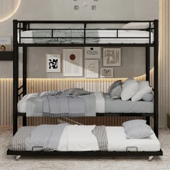 Lit Superposé Convertible 90x190 cm - Lit Enfant avec Échelle et Garde-Corps Silencieux , Fer - Sans Matelas - Noir